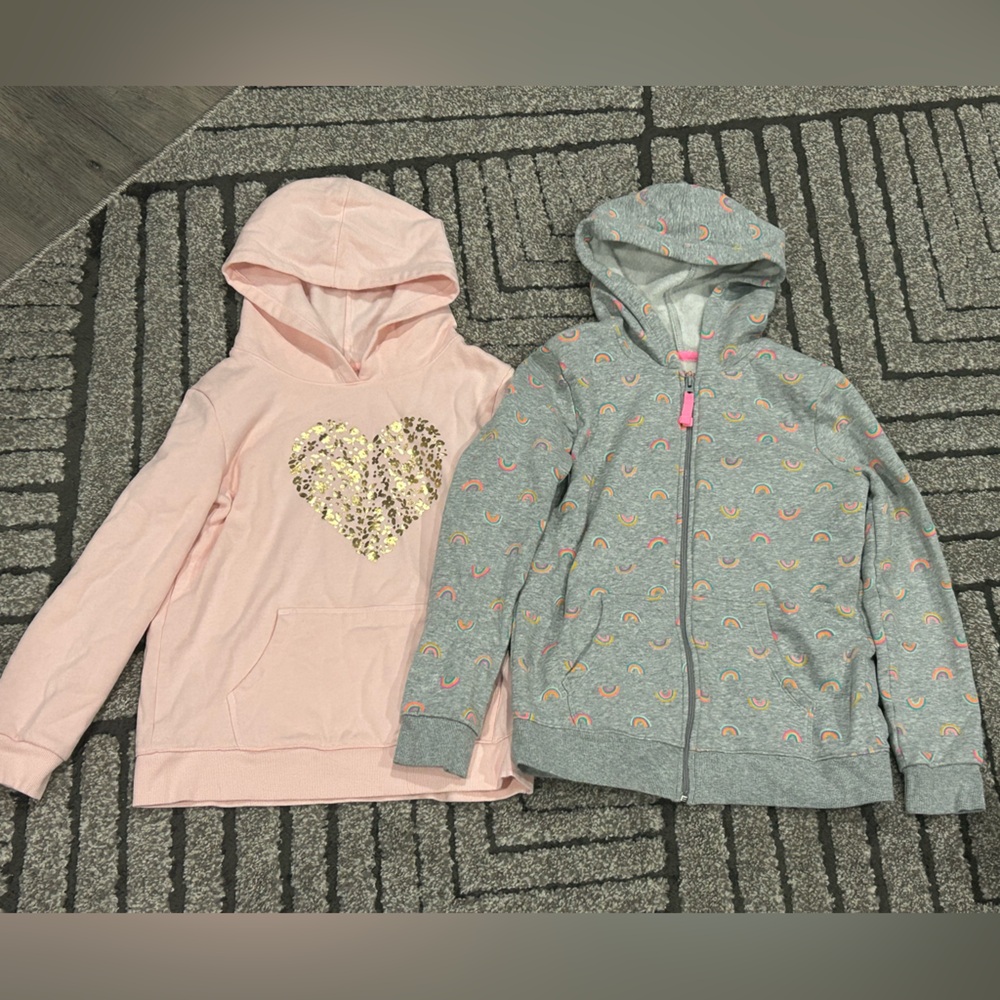 Cat & Jack Pink Heart Hoodie and Gray Rainbow Hoodie